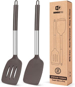 Pack of 2 Silicone Solid Turner, Non Stick Slotted Kitchen Spatulas, High Heat Resistant BPA Free Cooking Utensils, Ideal Cookware for Fish, Eggs, Pancakes(Stainless Steel Khaki) - Image 11