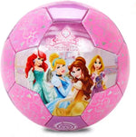DECLIR cartoon mini soccer ball front view showing pink princess graphics and premium polyurethane texture.