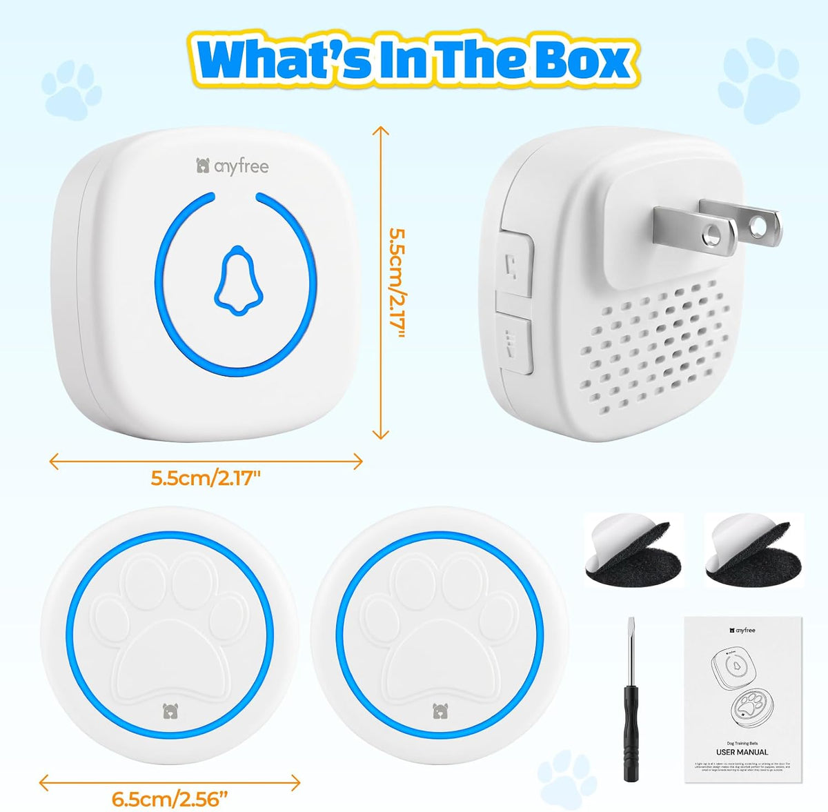 Anyfree wireless doorbell kit for pets in packaging