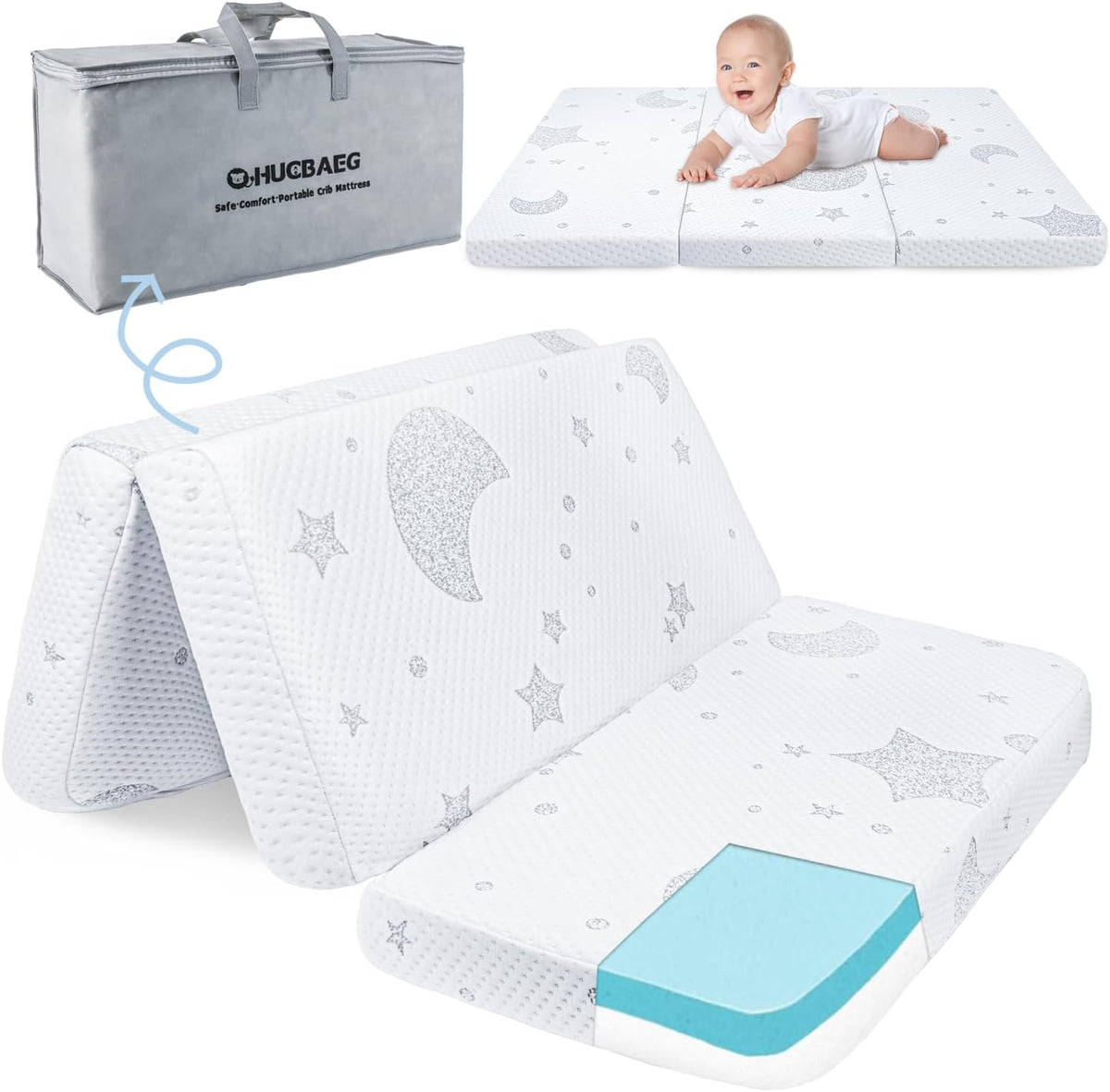 Dibako Pack and Play mattress 38x26 front view with star pattern