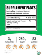 BulkSupplements Organic Moringa Leaf Powder back label nutrition facts