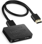 Avedio Links HDMI splitter one input two output front view showing compact metal housing.