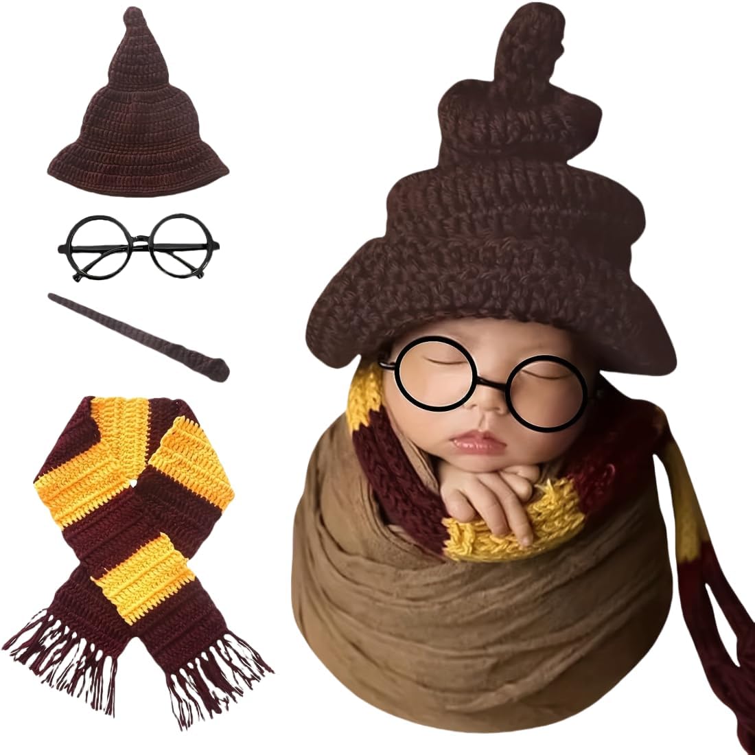 Vomdrok newborn photography props wizard hat set front view