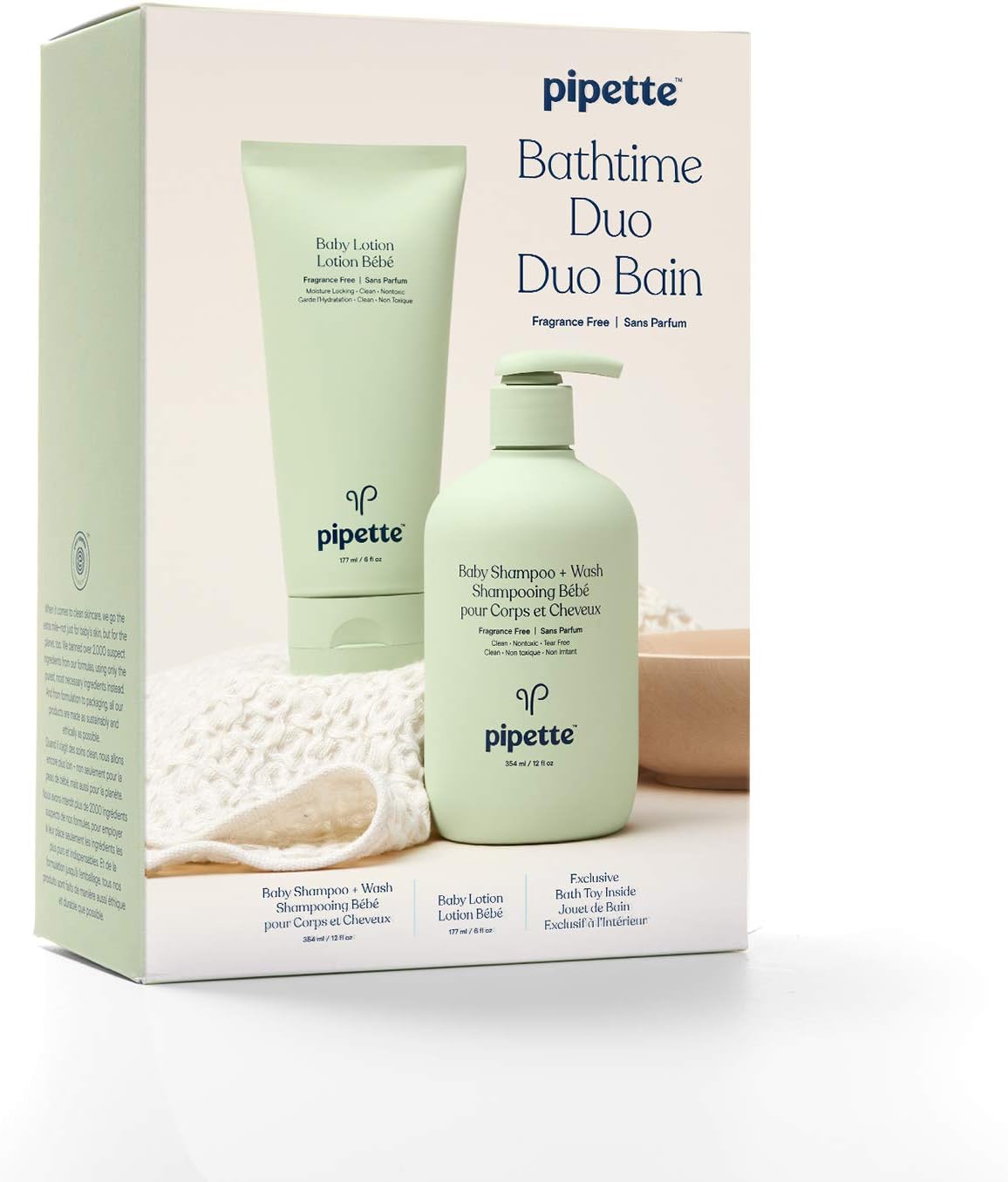 Pipette Baby Bathtime Duo Baby Wash Tear-Free and Moisturize Set with Renewable Plant-Derived Squalane (3-Piece Set) - Image 7