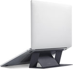 MOFT Adhesive Laptop Stand front view showing the sleek light black design attached to a laptop