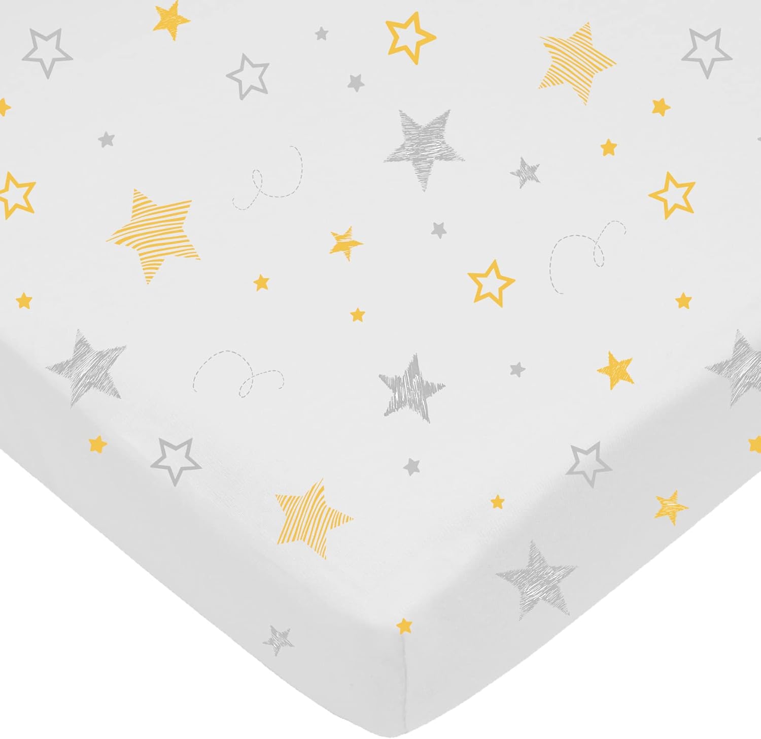 American Baby Company cotton fitted playard sheet front view showing golden yellow star pattern