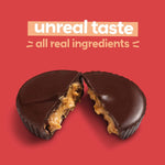 UNREAL imported gluten-free dark chocolate snacks on a white background