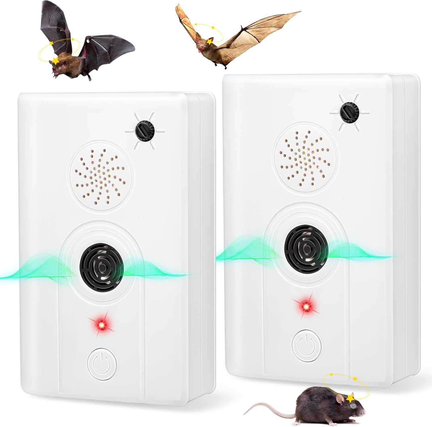 Ultrasonic Bat Repellent Deterrent Devices for Attic Home, 2 Pack Electronic Plug in Bat Repeller Bats Keep Away Removal Reject Repelling System for Porch House Outdoor Indoor,Human and Pet Safe - Image 1