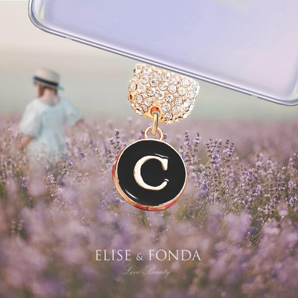 Black initial letter C phone charm pendant detail