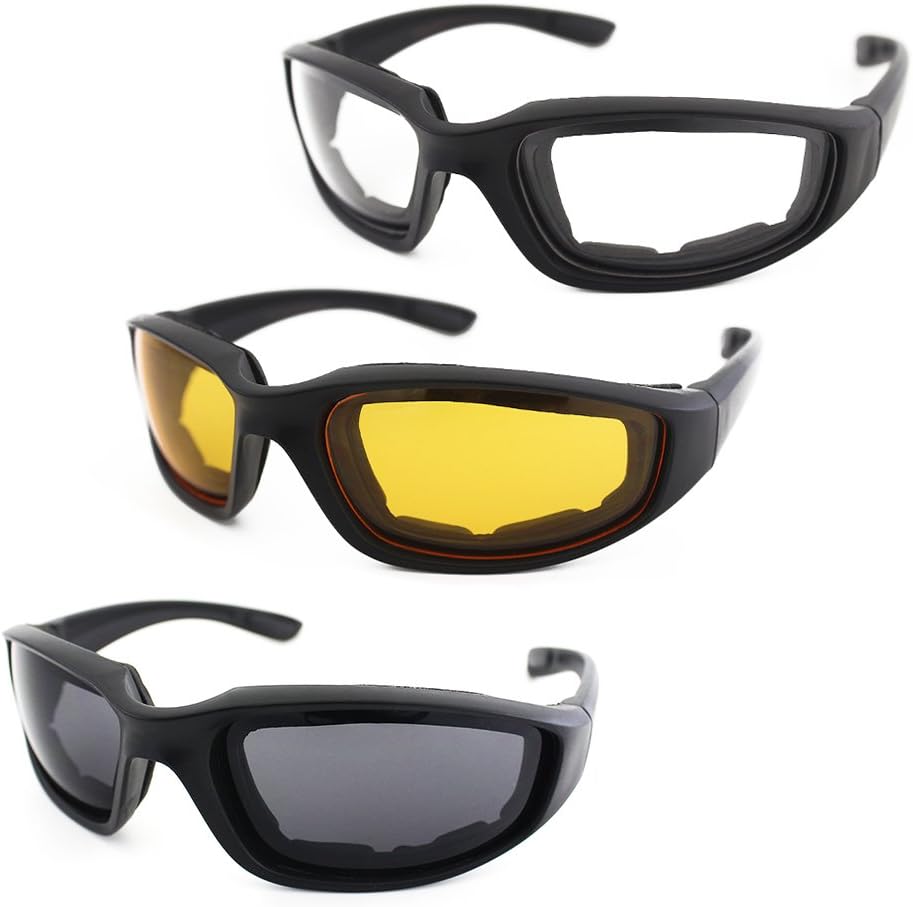 Kofdwno 3 pair motorcycle riding glasses front view