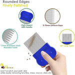Long needle and short needle pet flea combs with ergonomic blue handles for safe detangling.