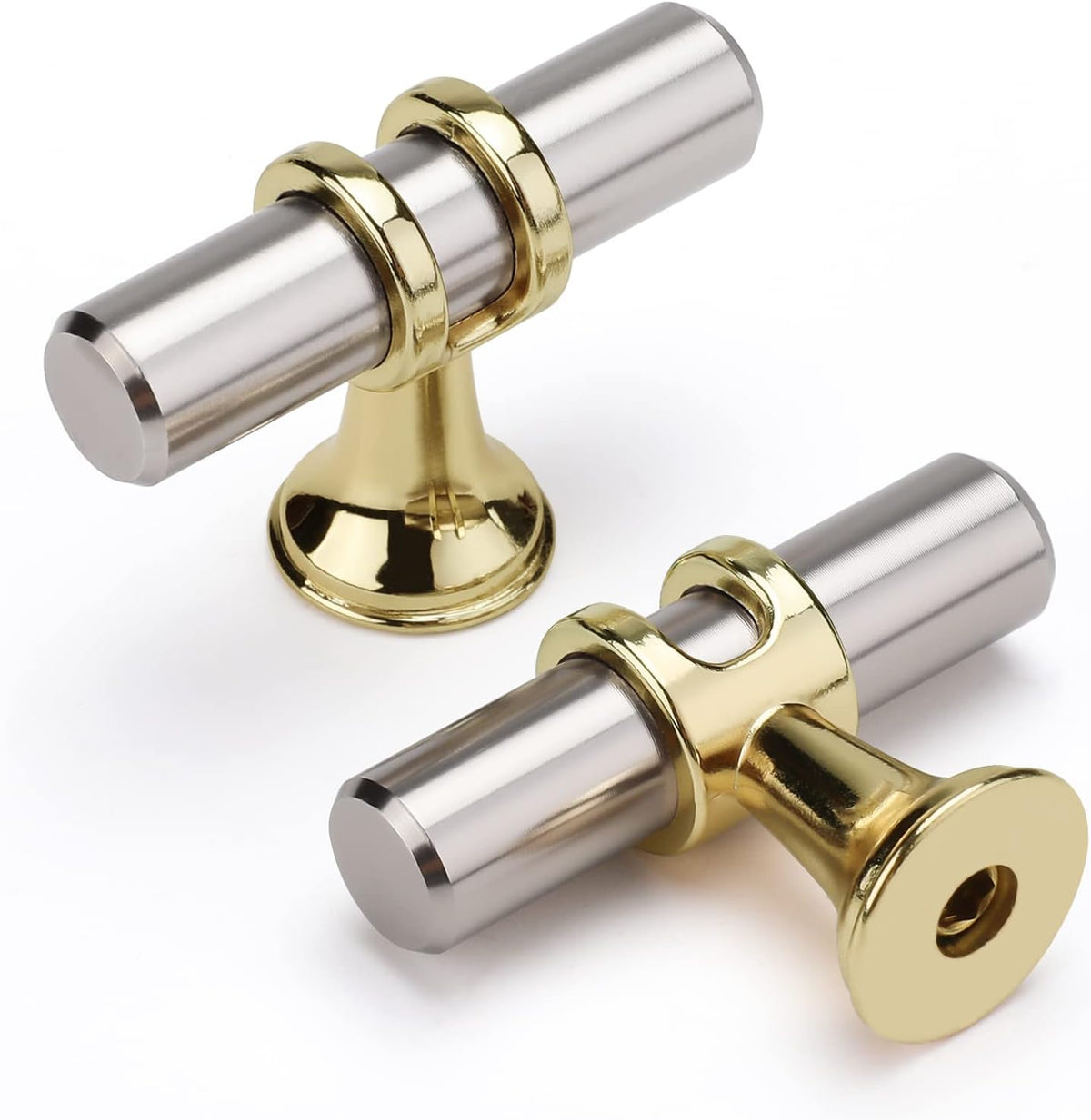 Leulan cabinet knob front view with brushed nickel and gold finish