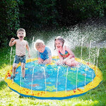 Fifty four inch diameter outdoor water play mat displaying the rim water sprays