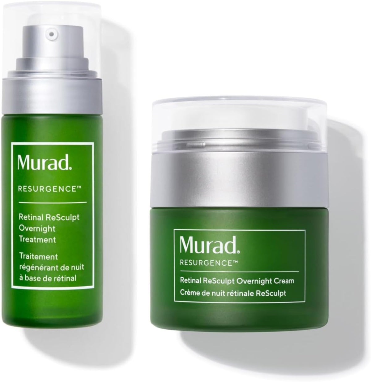 Murad Retinal ReSculpt Overnight Combo front view showing serum and cream bottles.