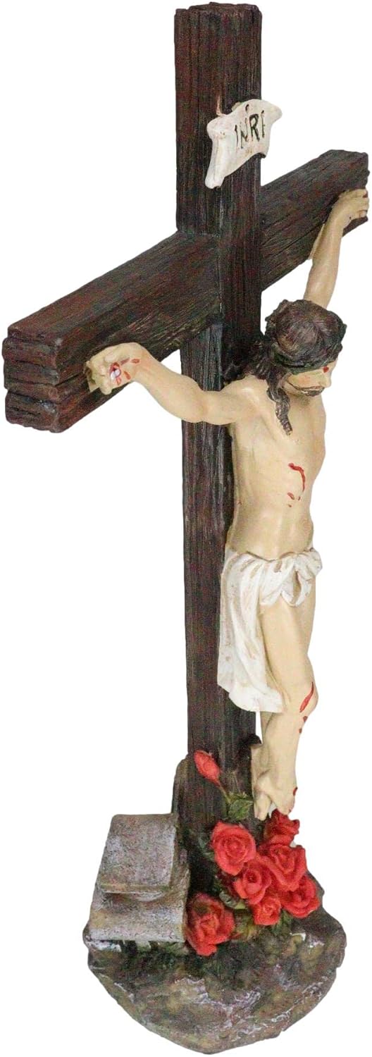 Decorative crucifix statue shown on tabletop