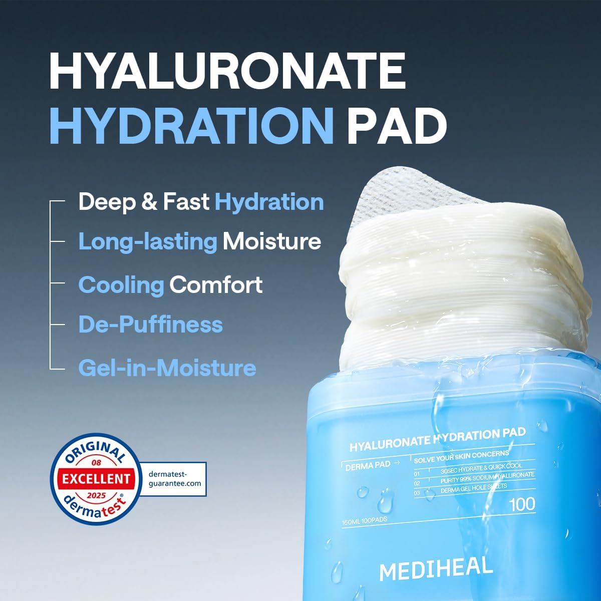 Mediheal vegan gel texture square hydration pad close up.