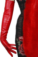 DooWay women long leather opera gloves front view red