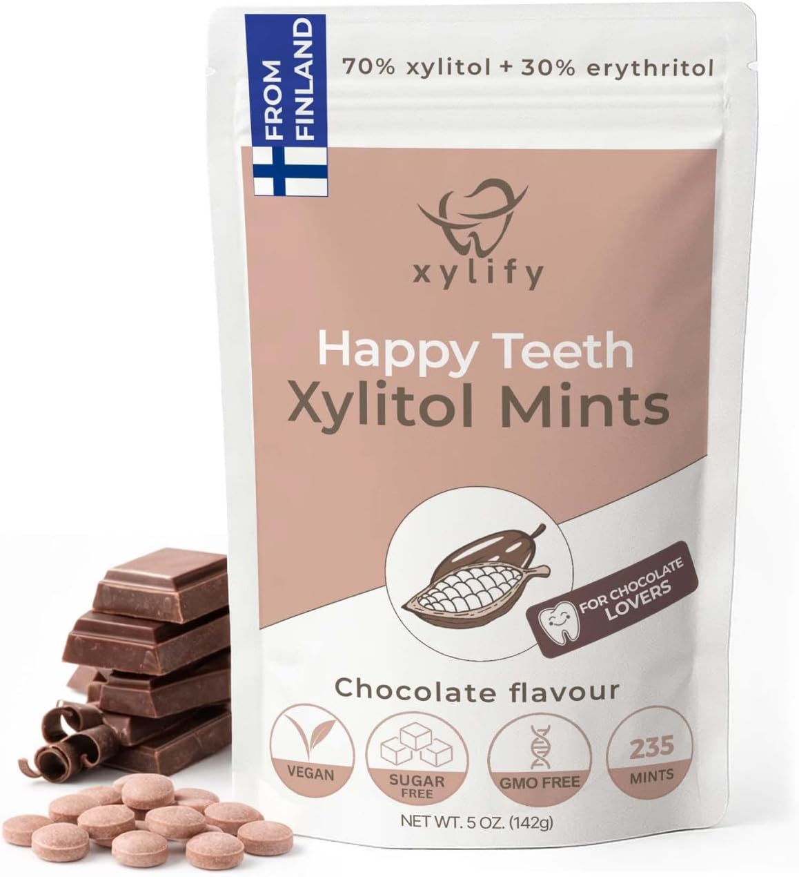 Xylify Happy Teeth 245 count peppermint mints close up