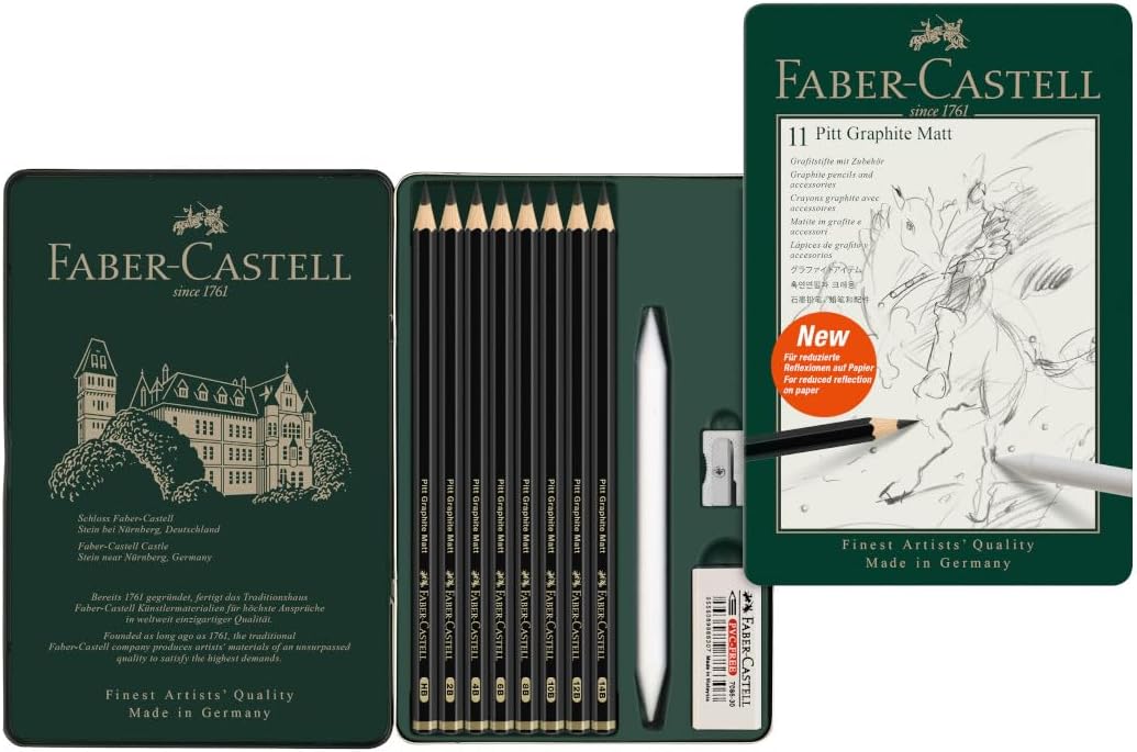 Metal tin packaging open displaying pencils