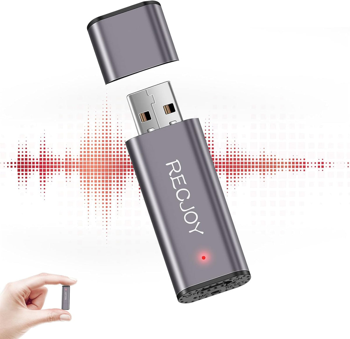MayBest 64GB digital voice recorder front view showing slim sleek black flash drive design.