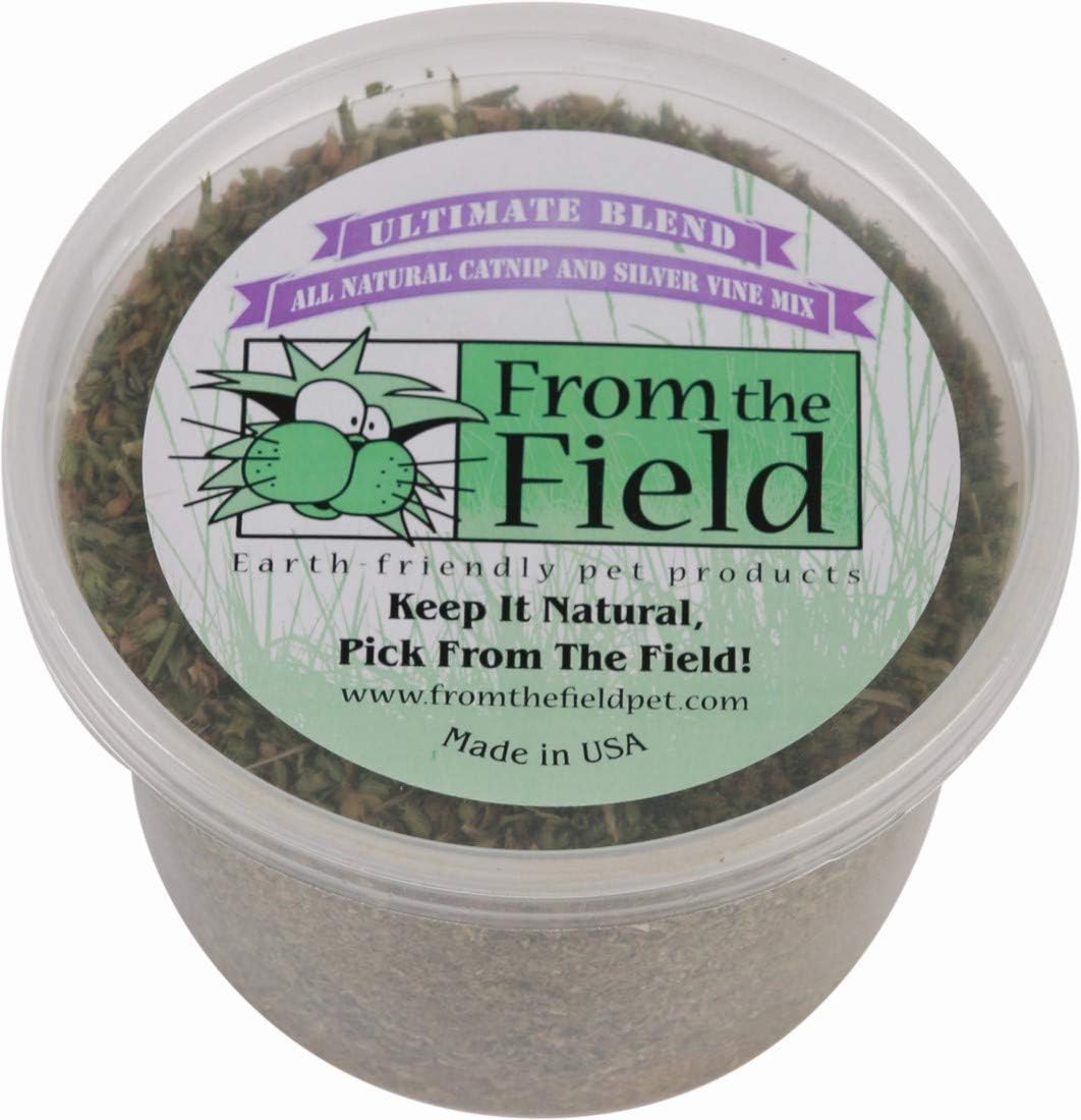 From The Field Ultimate Blend Catnip and Silver Vine container front view showing authentic premium pet wellness product packaging.