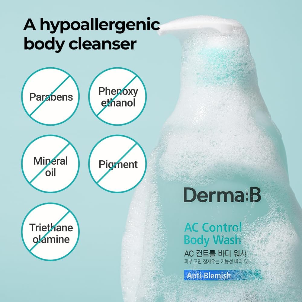 Derma B AC Control Body Wash back label ingredient details