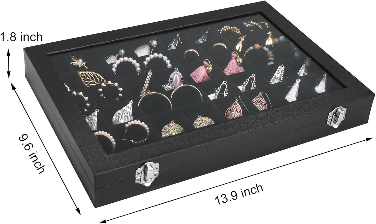 Siveit 48 grid jewelry organizer with transparent glass lid closed