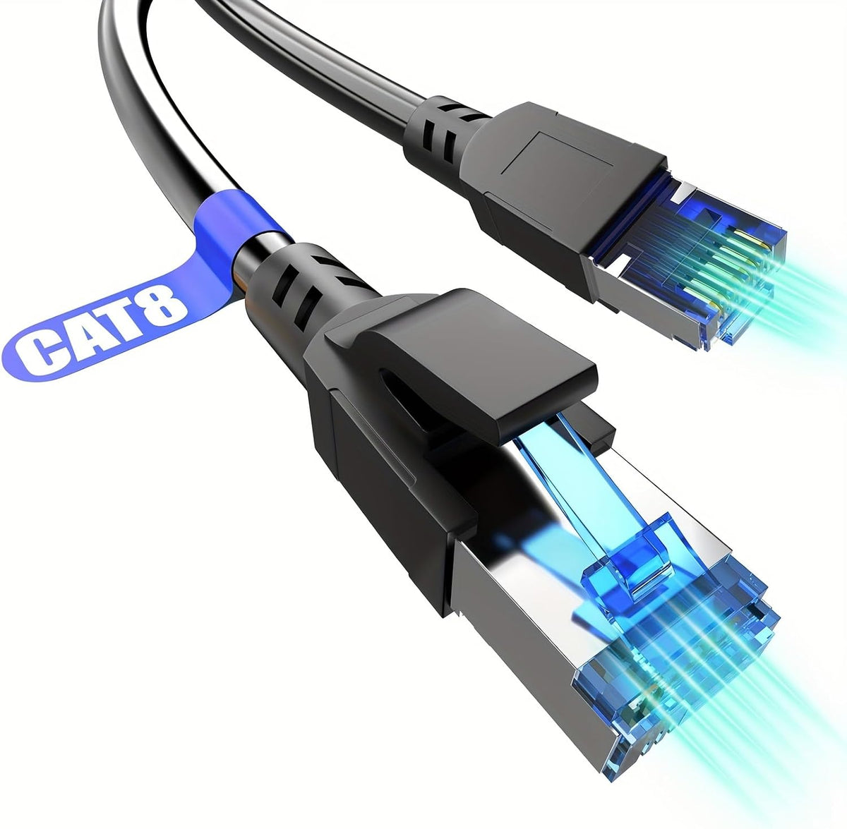 A-Maker Cat 8 Ethernet Cable front view showcasing gold-plated connectors