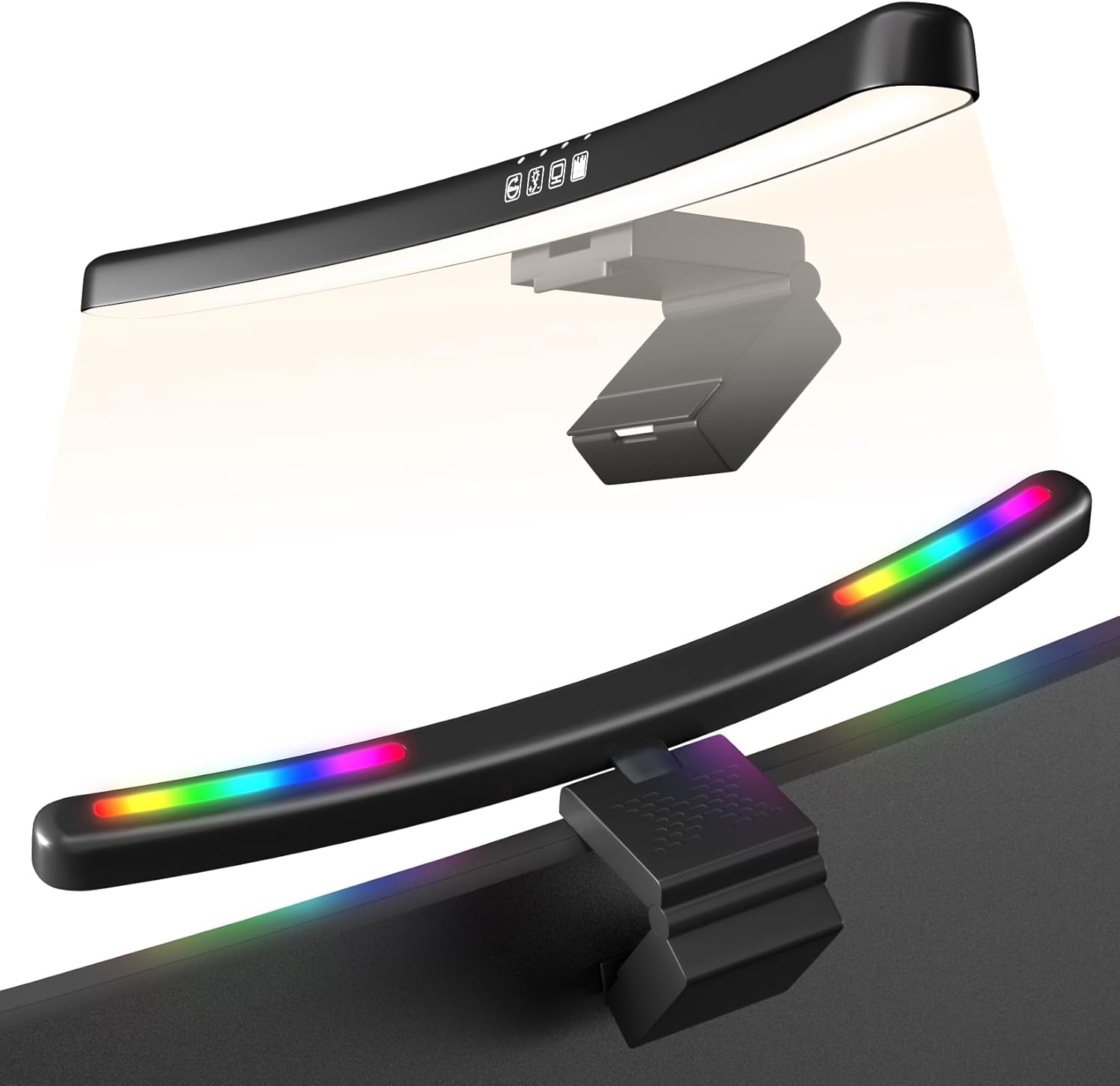 Geisofu curved monitor light bar front view on computer setup