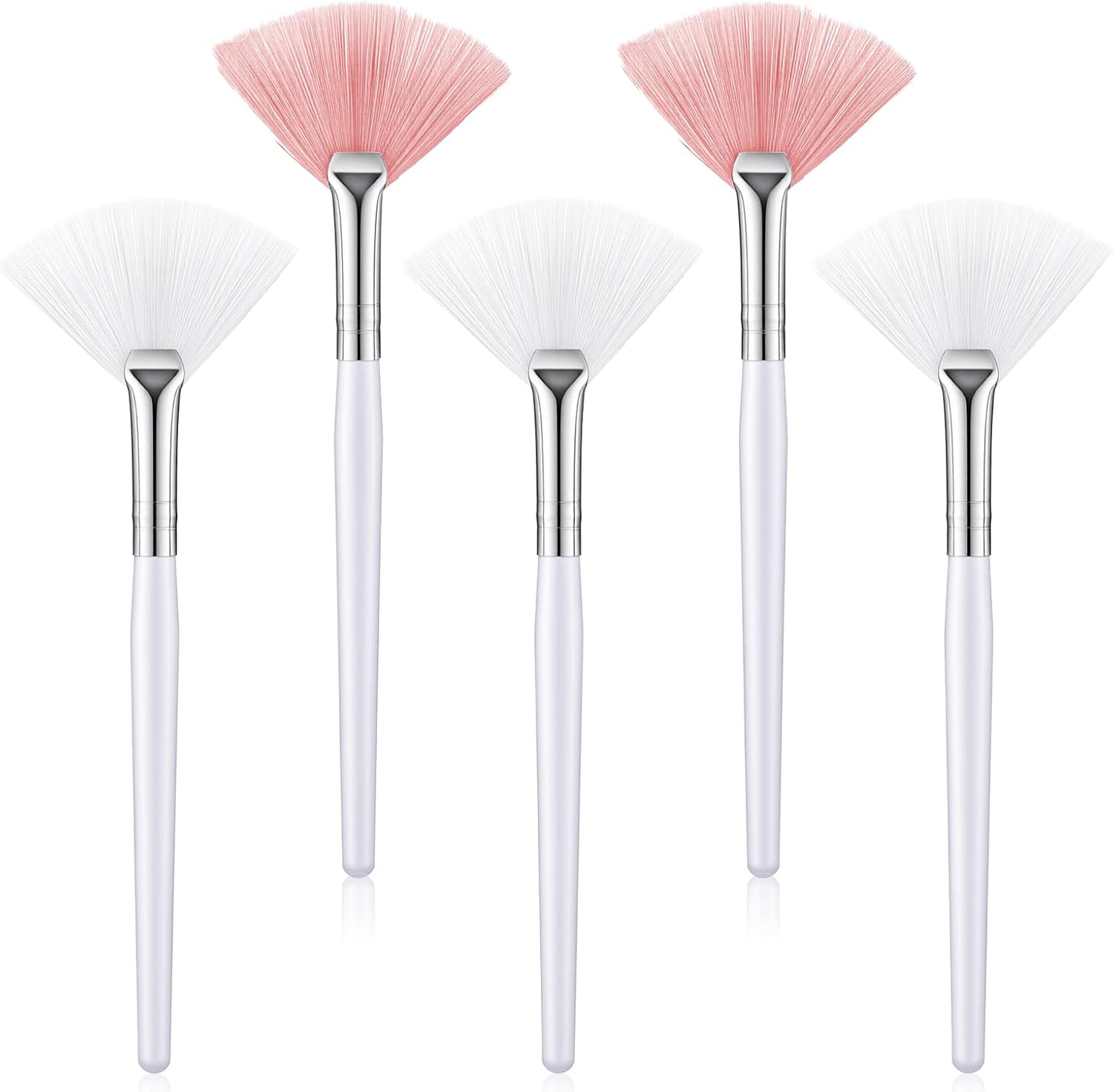 Maitys 5 Piece Fan Mask Brushes front view showing pink and white synthetic bristles