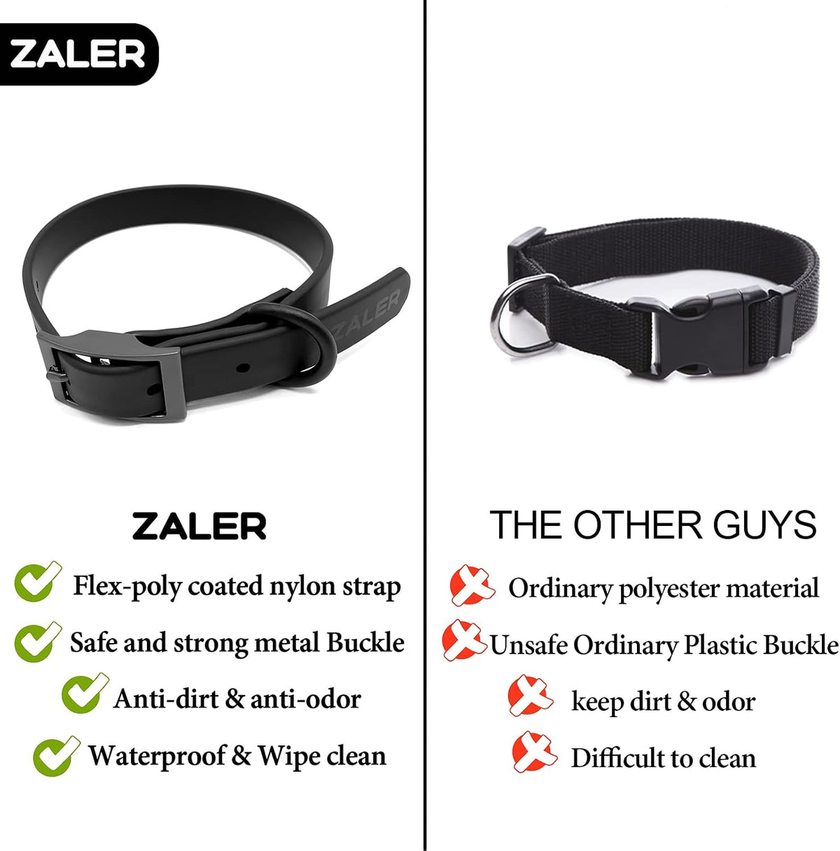 Zaler pet collar metal pin buckle and adjustment holes close up