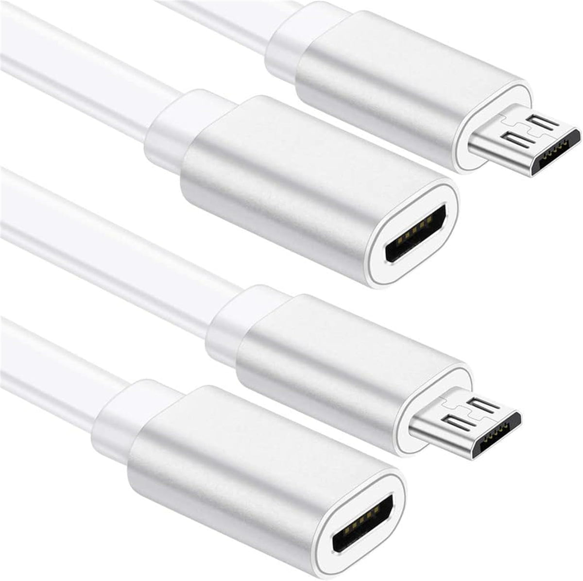 Sumind micro usb extension cable two pack front view showing male and female connectors