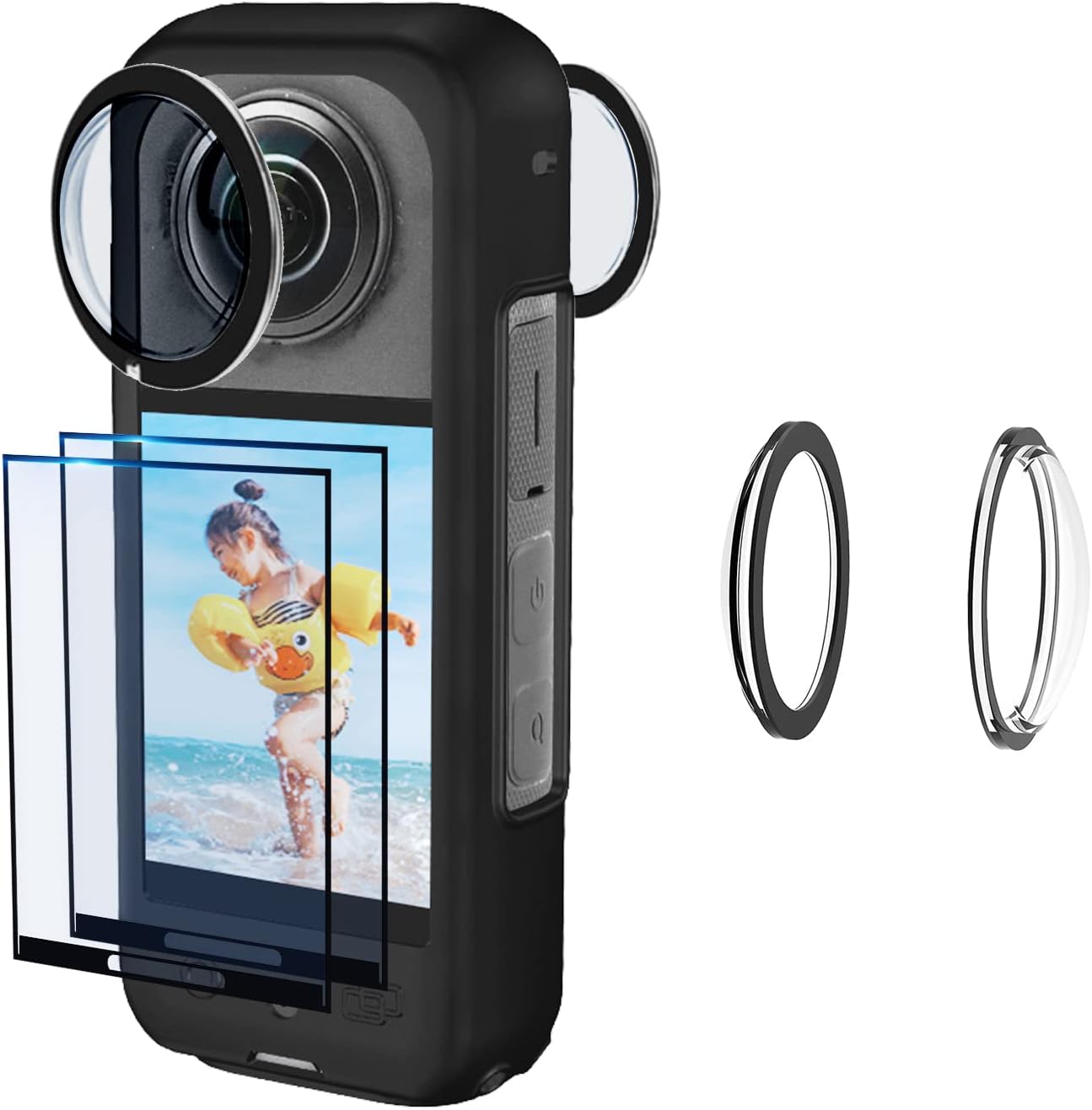 JZW-Shop Insta360 X3 Lens Guards and screen protector front view showcasing premium action camera protection accessories.