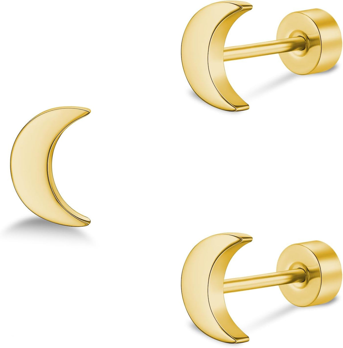 ZDE Women Flat Back Heart Earrings Non-Nickel Star Earrings Titanium Hypoallergenic Cartilage Moon Earrings Stud for Sensitive Ears Simple Classic 5mm Flat Stud Earring - Image 11