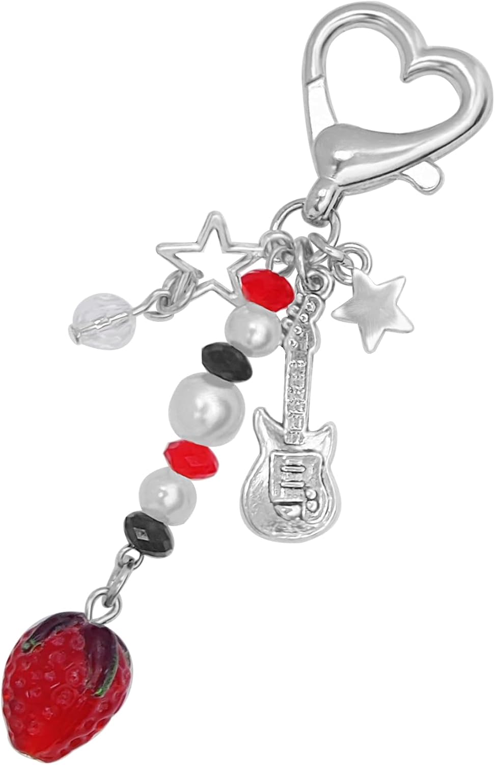 AGEN KGEN Aesthetic Y2K keychain front view featuring strawberry and guitar charms.