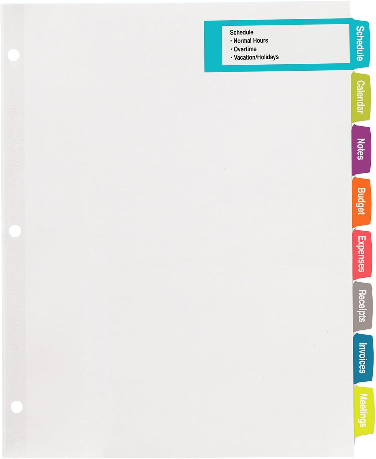 Reinforced holes and tabs on durable paper divider sheets