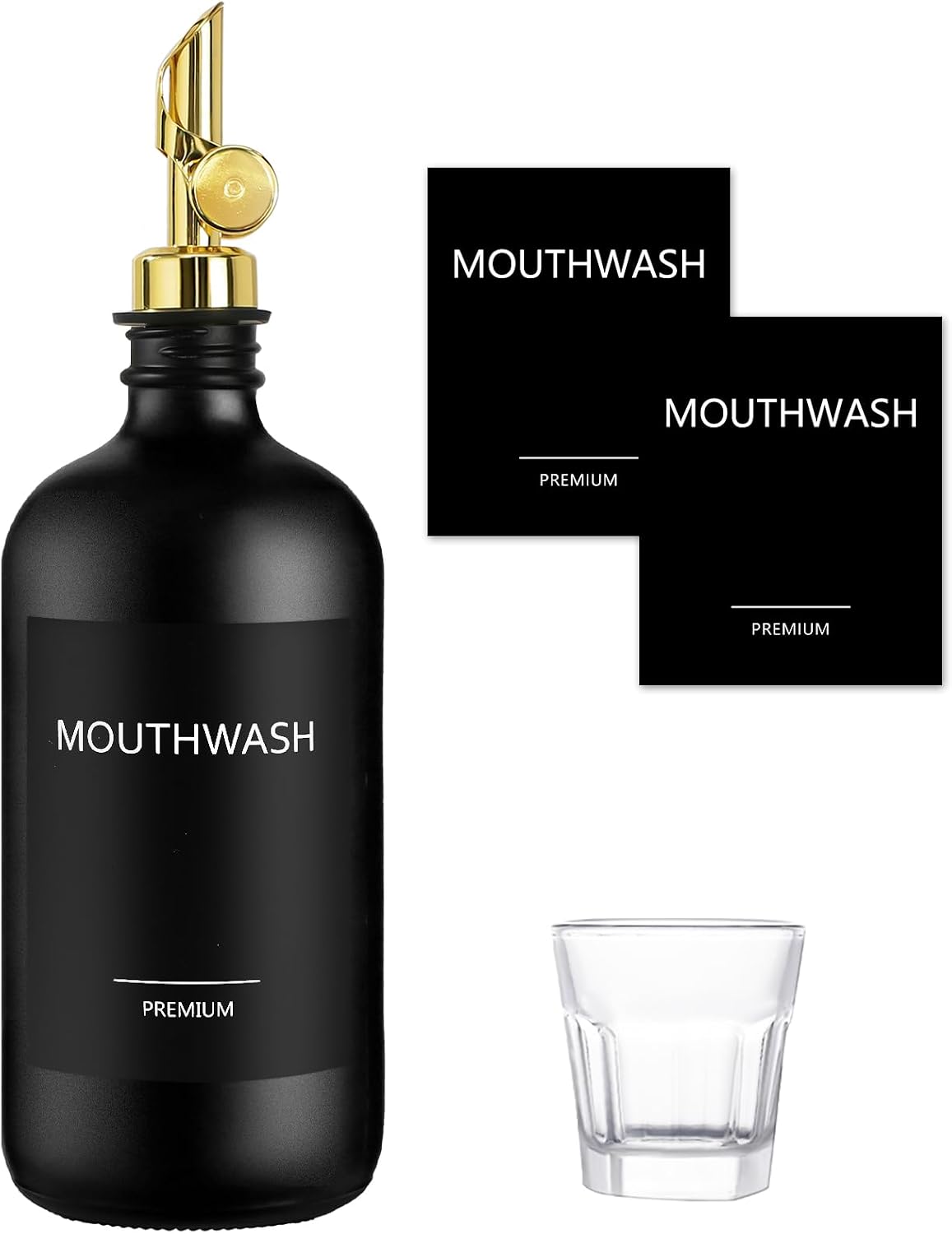 Mouthwash Dispenser for Bathroom, Glass Mouthwash Dispenser with Cup, Mouth Wash Container Bottle with Cup, Refillable Mouthwash Decanter, Clear,17oz,2 Pack - Image 9
