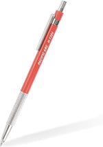 Pacific Arc gravity-fed lead holder front view featuring red acrylic body and metal grip