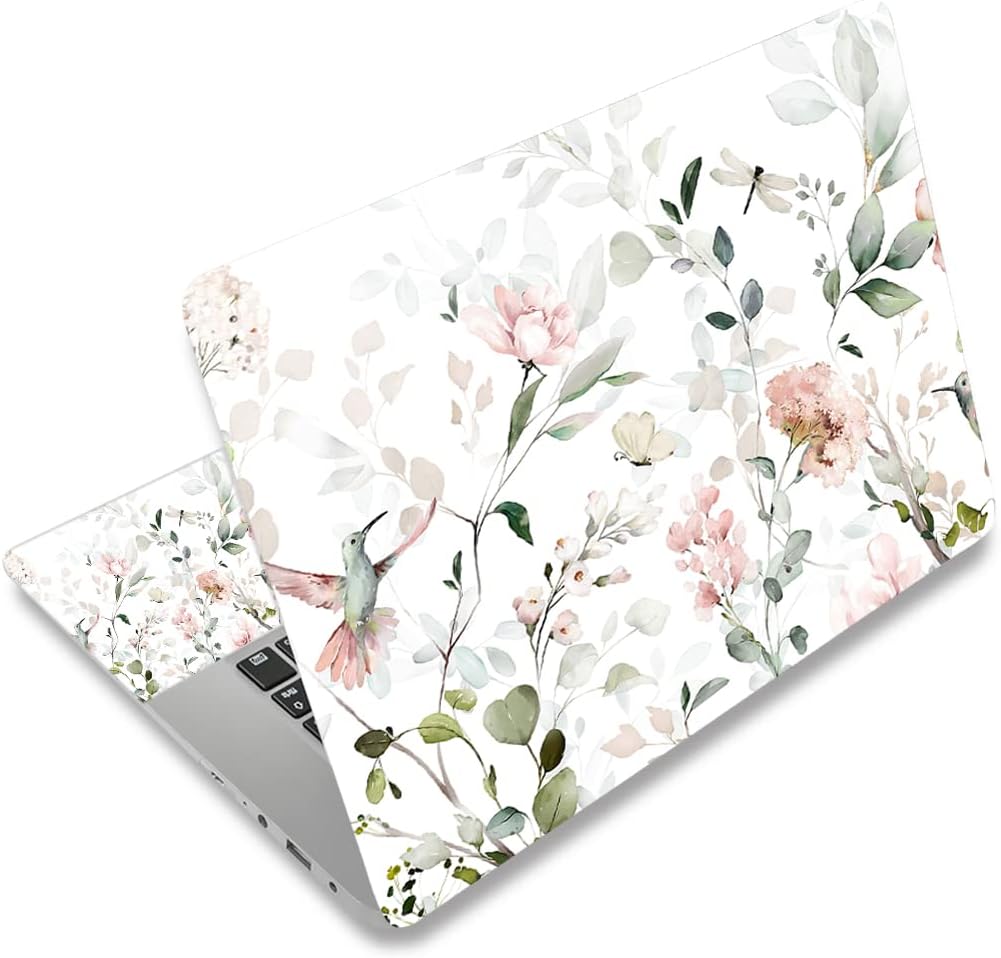 RICHEN laptop skin sticker cover flowers and birds design front view applied on a notebook
