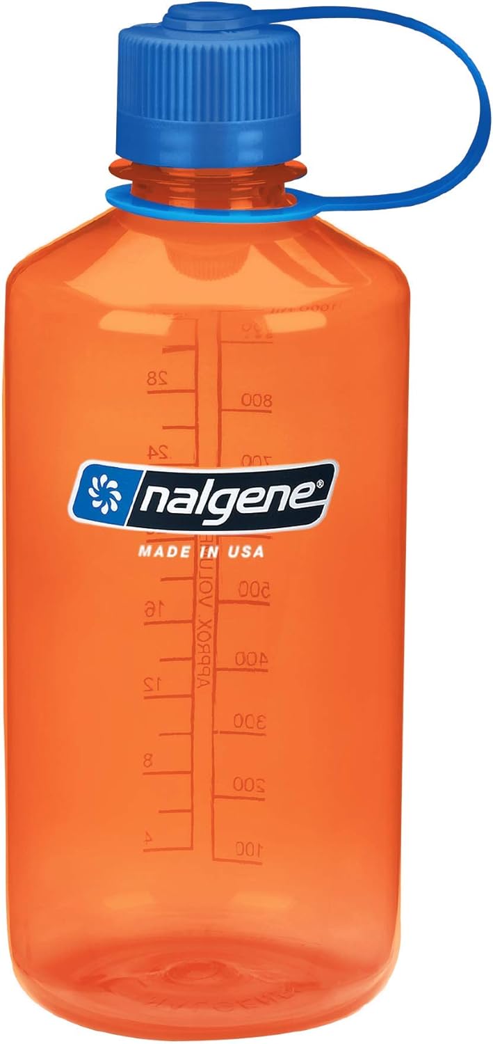 Nalgene Tritan 32-Ounce Narrow Mouth BPA-Free Water Bottle, Orange w/Blue Cap - Image 1