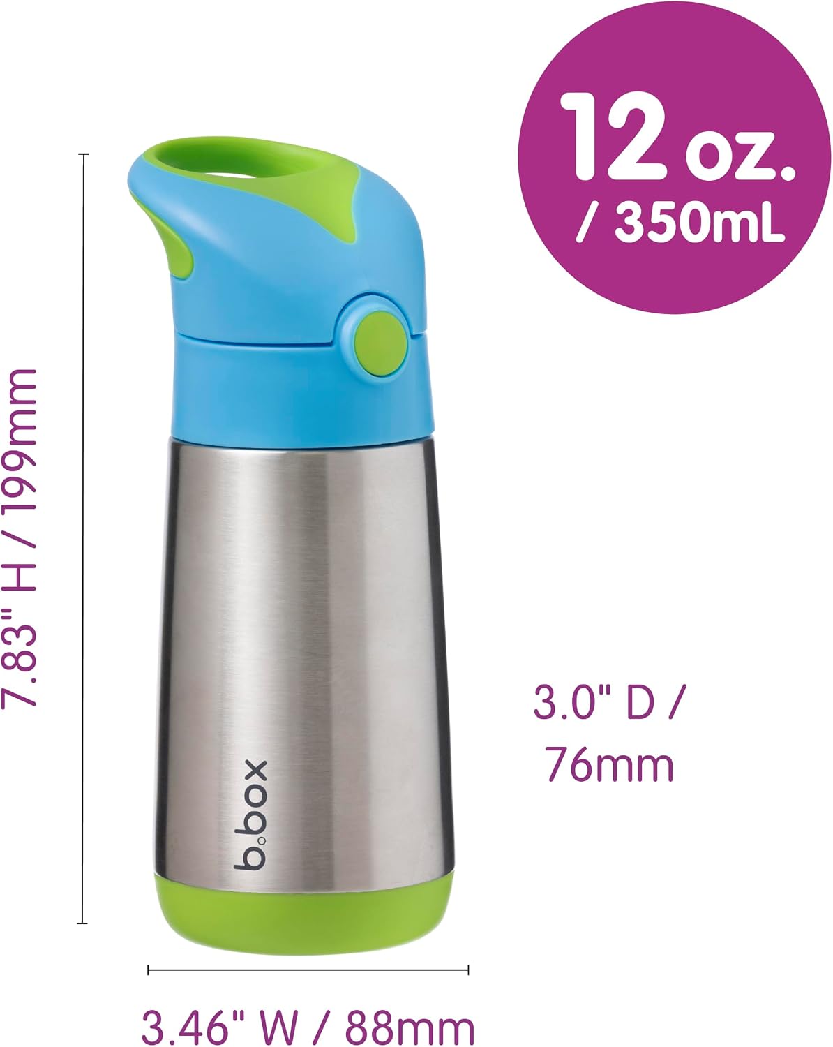 B.box insulated drink bottle open lid view