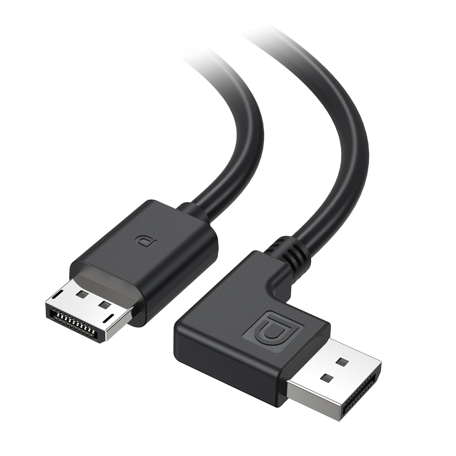 Cable Matters Right Angle DisplayPort cable front view showing 90-degree connector head
