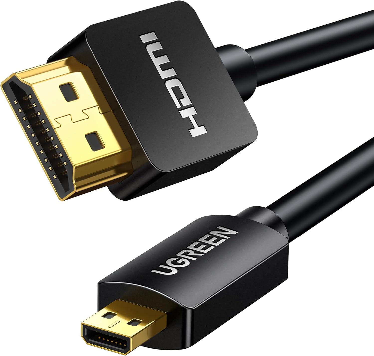 UGREEN Micro HDMI to HDMI cable front view showing gold plated connectors.