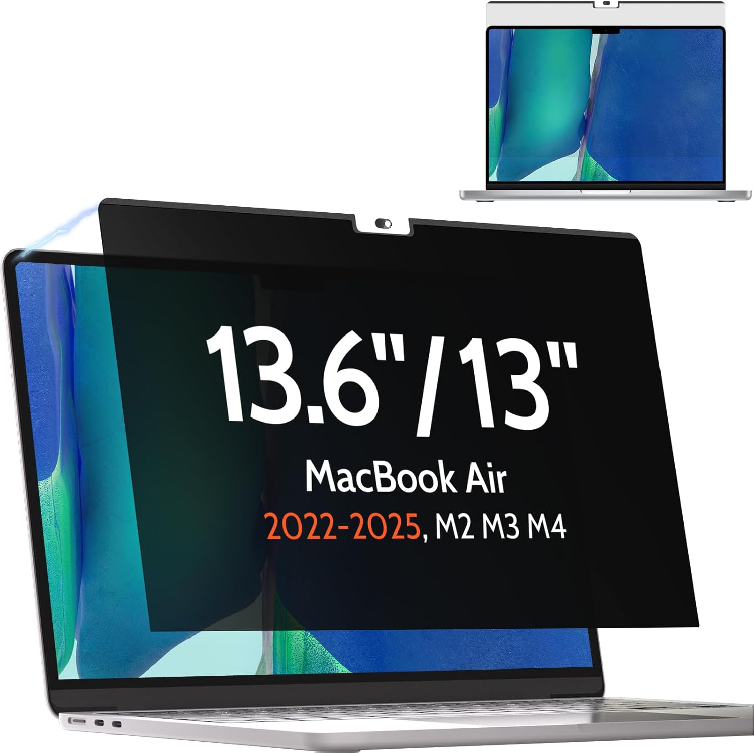 Mamol magnetic privacy screen attached to a silver MacBook Air front view
