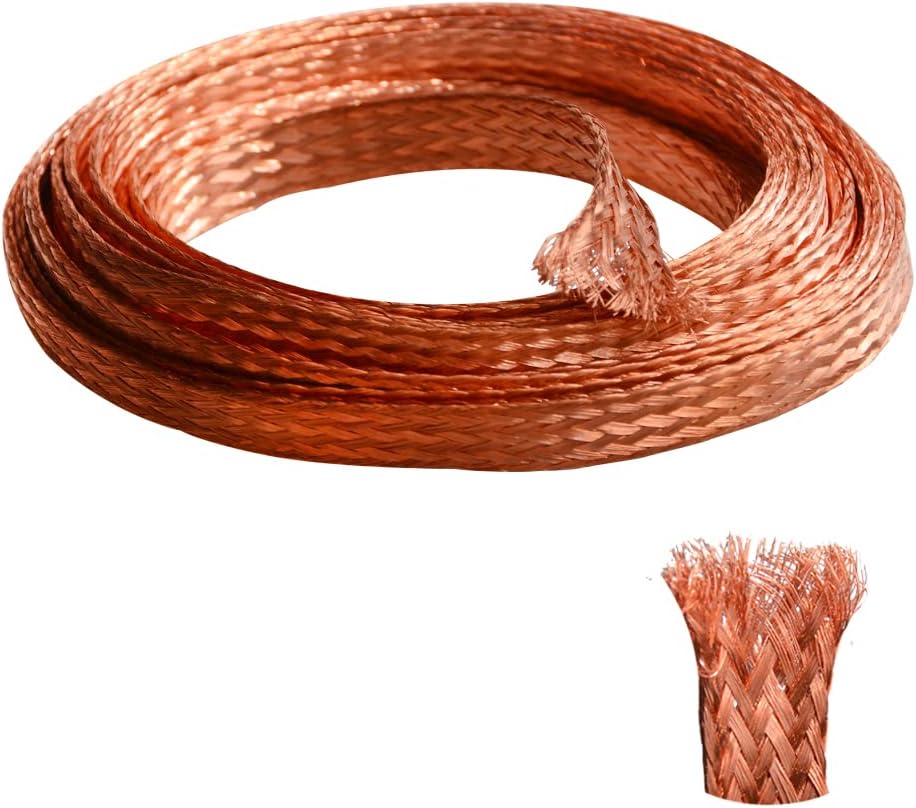 QuQuyi flat copper braided ground strap wire front view