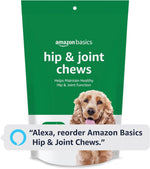 Back label view of Amazon Basics dog mobility supplement with daily feeding directions
