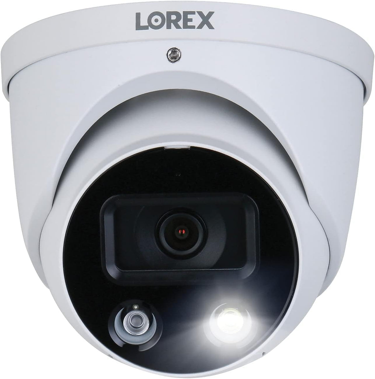 Lorex outdoor metal dome security camera front view showcasing durable weather-resistant casing.