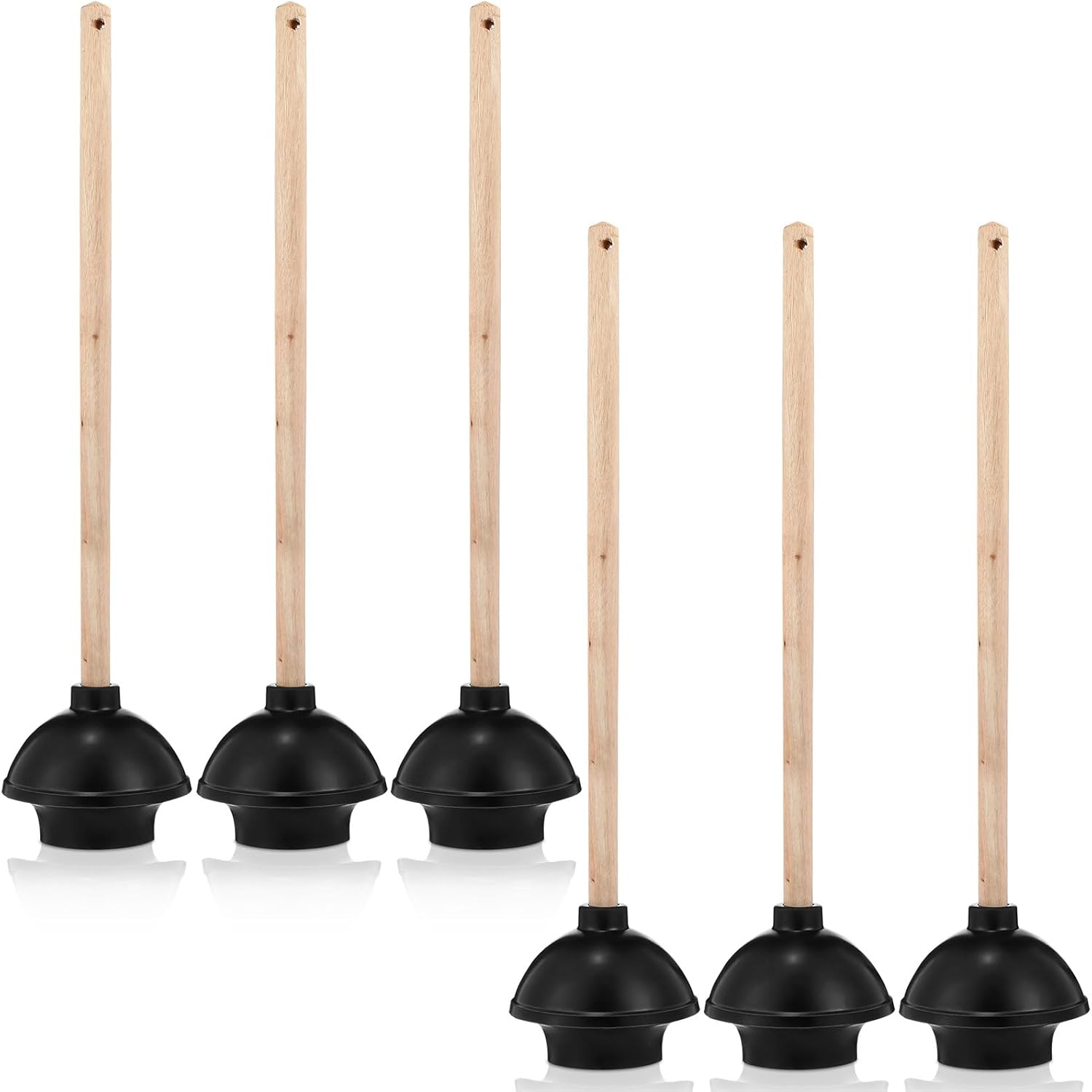 Dandat 6 piece rubber toilet plunger set with wooden handles