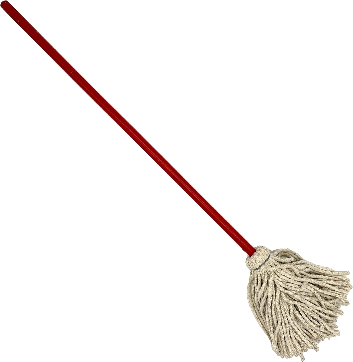 Rocky Mountain Goods Small 36 Inch Mop front view showcasing the classic white cotton yarn head and red wooden handle.