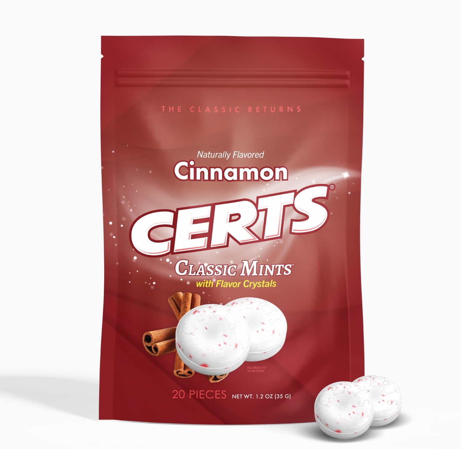 Certs Mints Classic Fresh Breath Mint Crisp Cinnamon front packaging view
